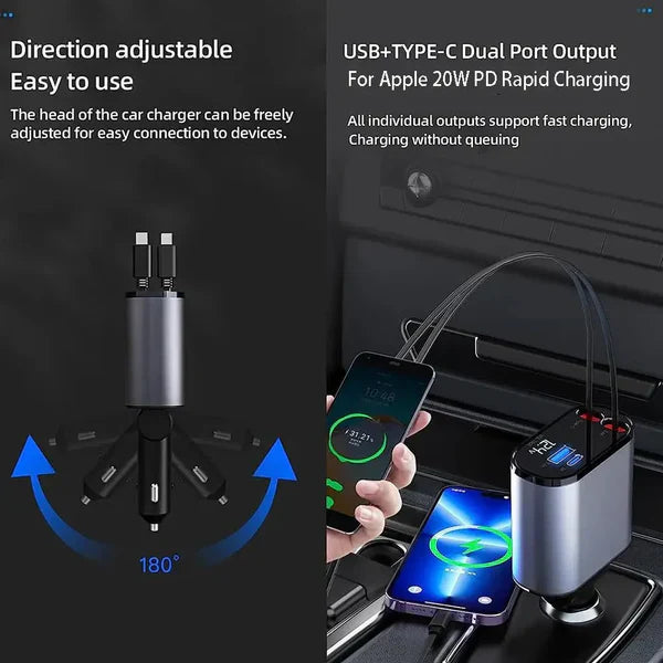 🎁Last Day Promotion Save 65%, 4-in-1 Retractable Car Charger For Android and iPhone 📱