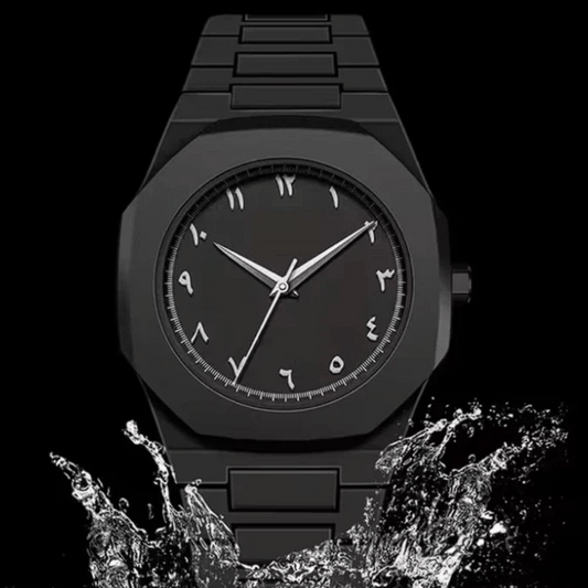 𝐎𝐫𝐢𝐠𝐢𝐧𝐚𝐥 𝐀𝐔𝐑𝐀™ 𝐀𝐫𝐚𝐛𝐢𝐜 𝐄𝐝𝐢𝐭𝐢𝐨𝐧 – Arabic Style Quartz Men's Black Watch - Water Resistance💦
