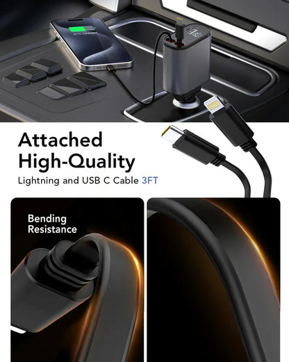 🎁Last Day Promotion Save 65%, 4-in-1 Retractable Car Charger For Android and iPhone 📱