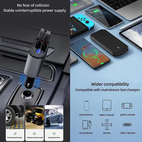 🎁Last Day Promotion Save 65%, 4-in-1 Retractable Car Charger For Android and iPhone 📱