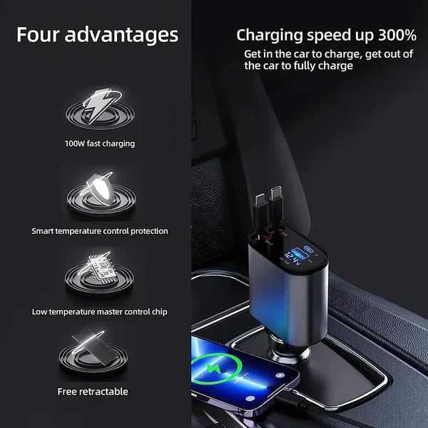 🎁Last Day Promotion Save 65%, 4-in-1 Retractable Car Charger For Android and iPhone 📱