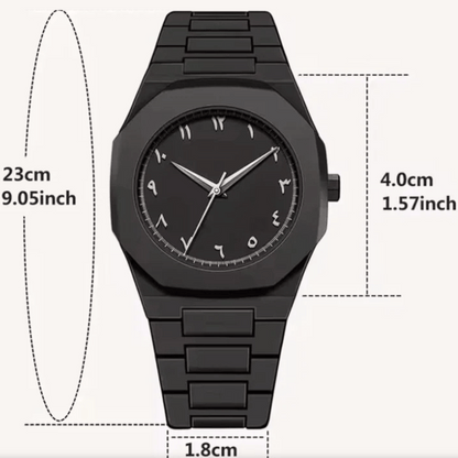 𝐎𝐫𝐢𝐠𝐢𝐧𝐚𝐥 𝐀𝐔𝐑𝐀™ 𝐀𝐫𝐚𝐛𝐢𝐜 𝐄𝐝𝐢𝐭𝐢𝐨𝐧 – Arabic Style Quartz Men's Black Watch - Water Resistance💦