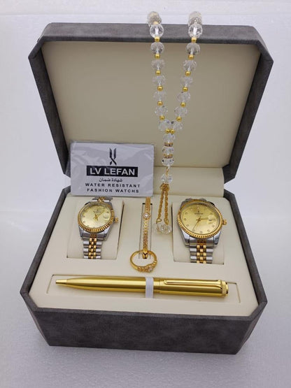Men's Stainless Steel Set: Watch, Rosary, Pen & Cufflinks"